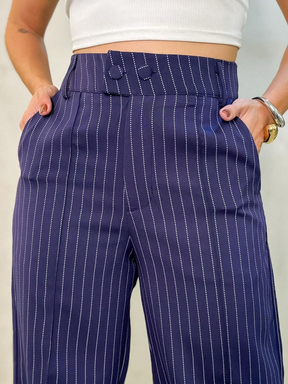 Calça Wide Leg Casual Listrada