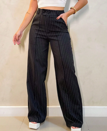 Calça Wide Leg Casual Listrada