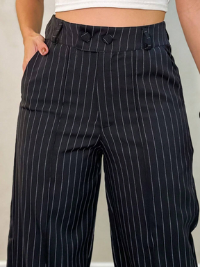 Calça Wide Leg Casual Listrada